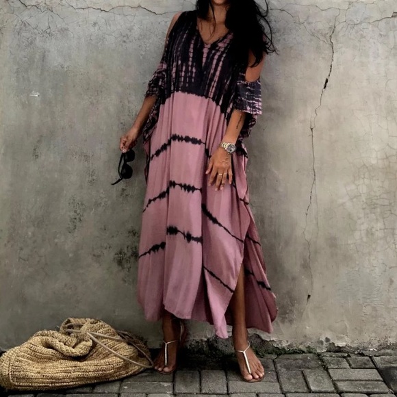 SOLD OUT Tie Dye Cold Shoulder Coverup Maxi Dress - Picture 5 of 8